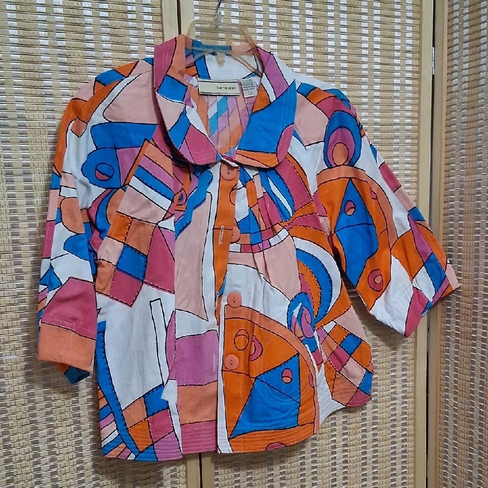 Colorblock Pattern Jean Jacket - Multicolor